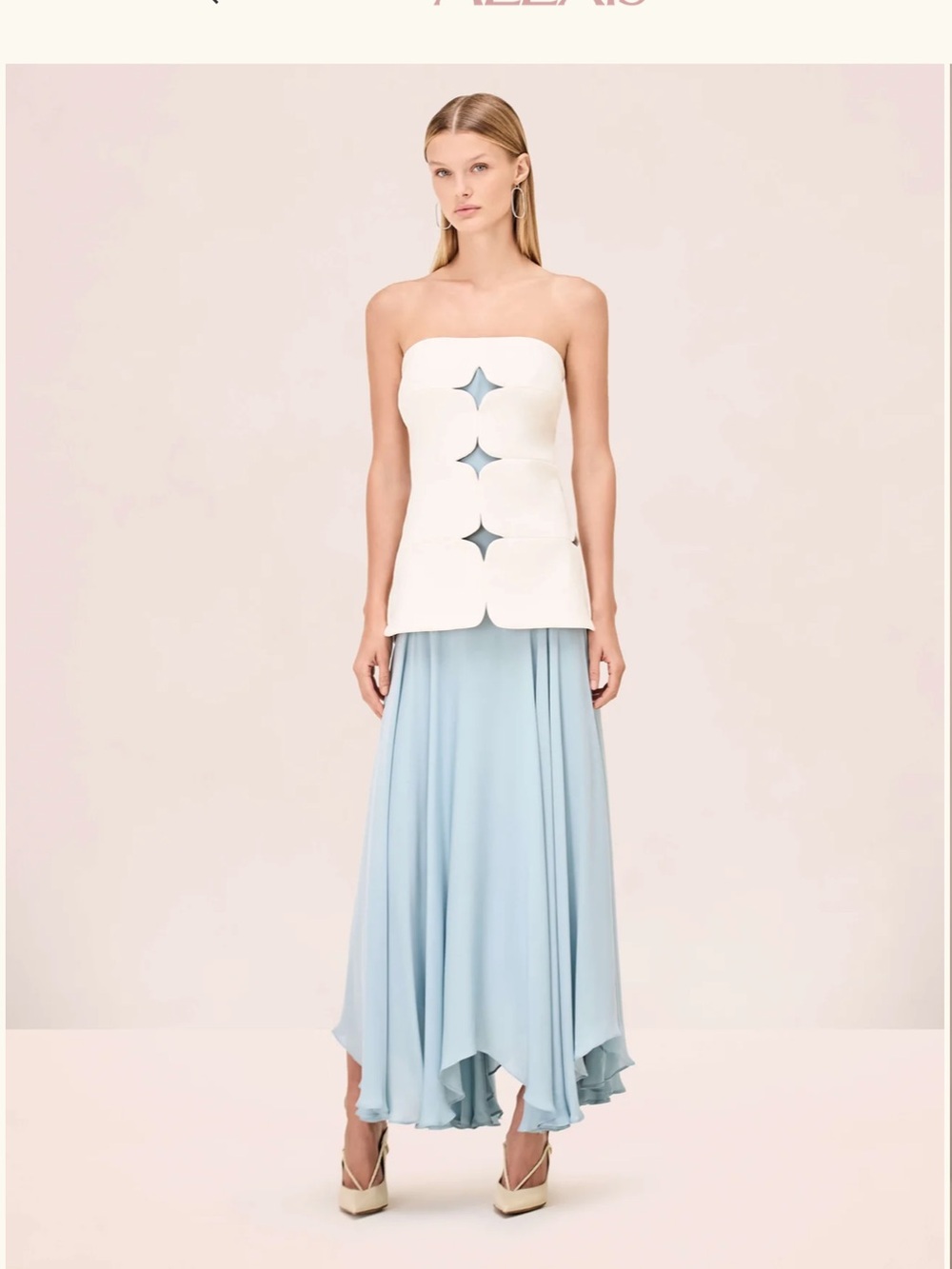 Alexis RASHA Strapless Dress in White and Light Blue